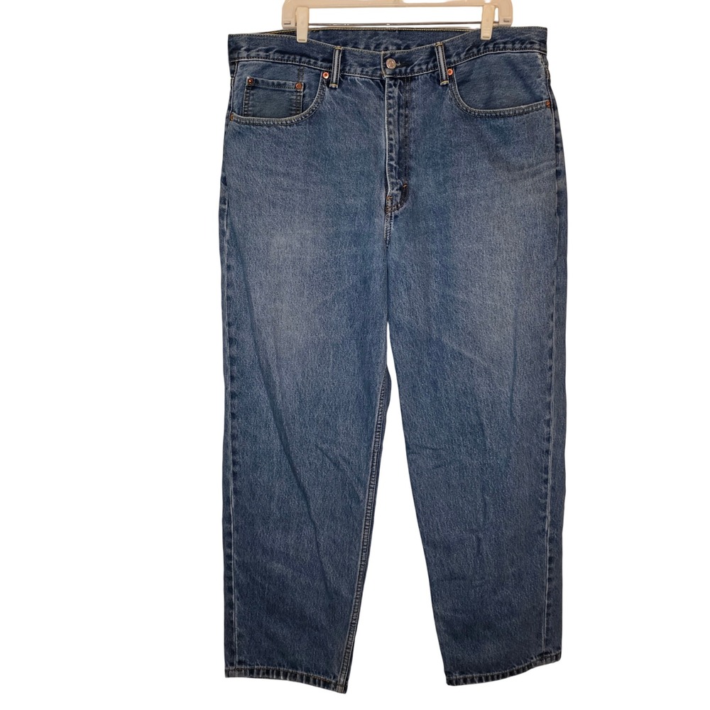 Levi's 505 Regular Fit Straight Leg Blue Denim Jeans Mens 38x30 Distressed Baggy